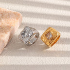Molten Hammered Square Cubic Zirconia Ring