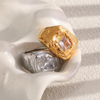 Molten Hammered Square Cubic Zirconia Ring