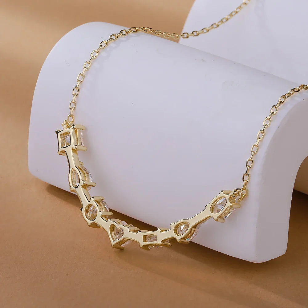 Seven-Stone Multi-Cut Curved Bar Necklace