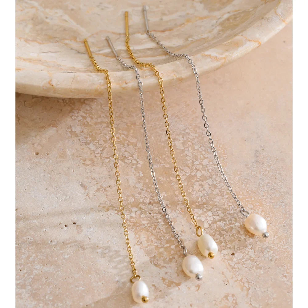 Pearl-Style Drop Chain Earrings