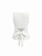 Polka Dot Boat-Neck Tie-Back Crop Top