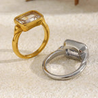 Emerald-Cut Stone Bezel Ring
