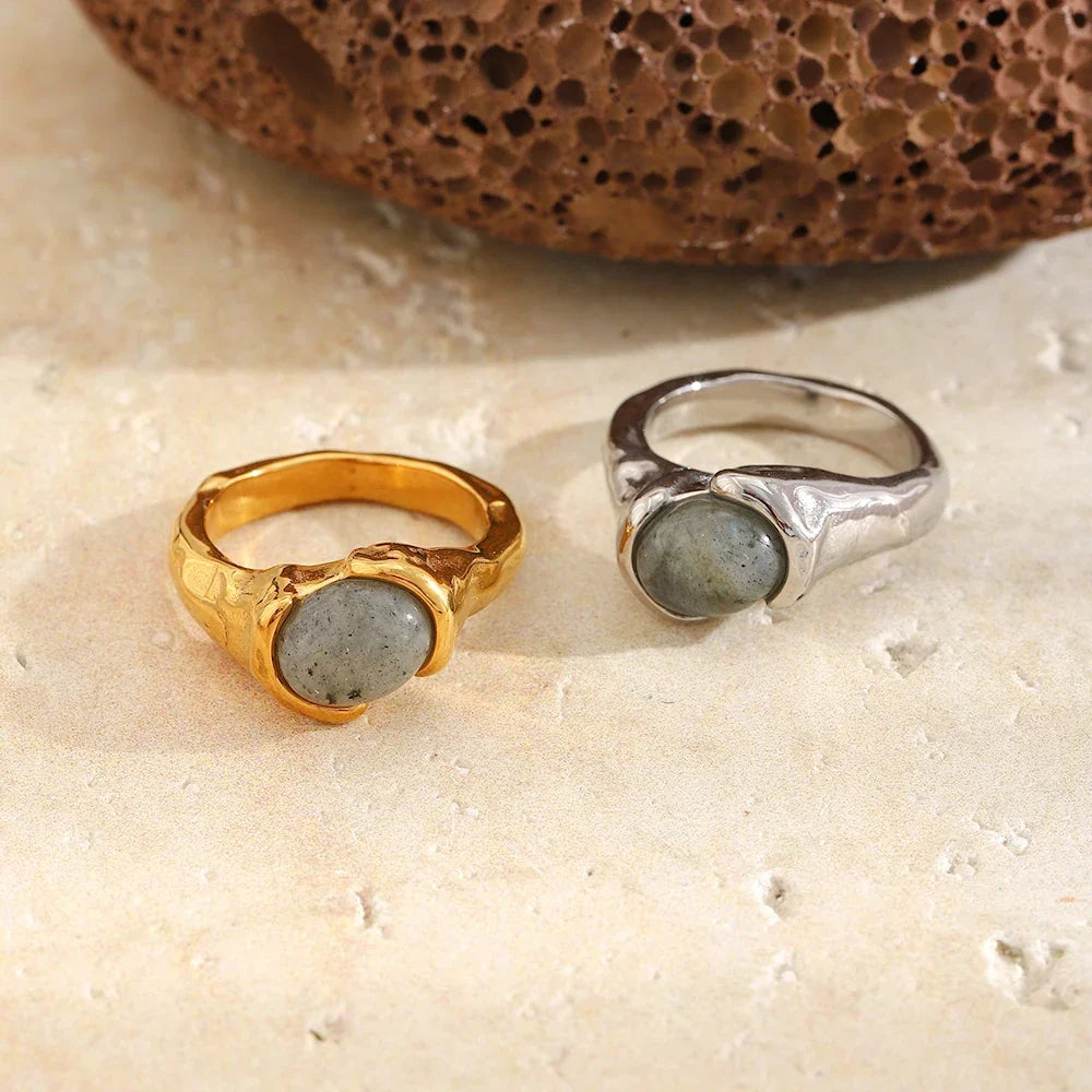 Molten Hammered Grey Stone Ring