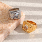 Molten Hammered Square Cubic Zirconia Ring
