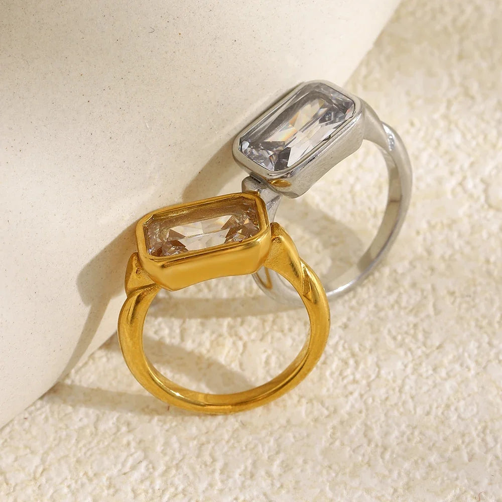 Emerald-Cut Stone Bezel Ring