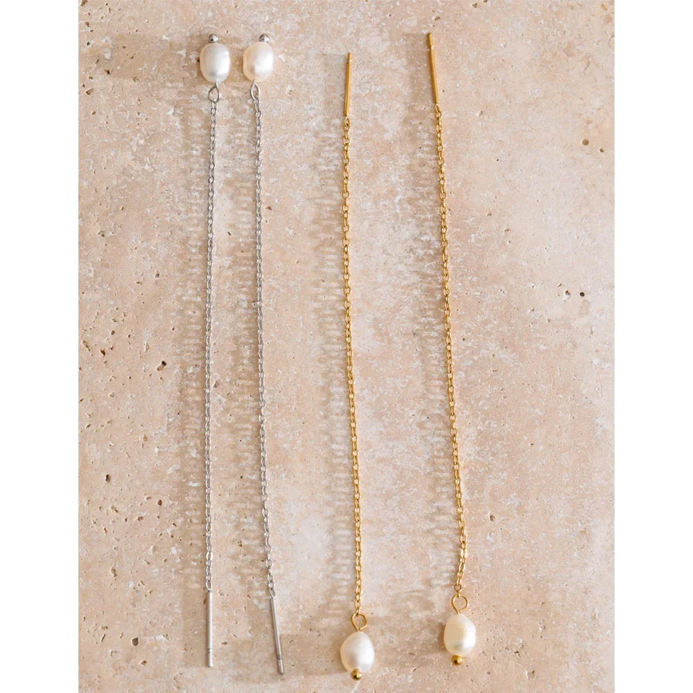 Pearl-Style Drop Chain Earrings