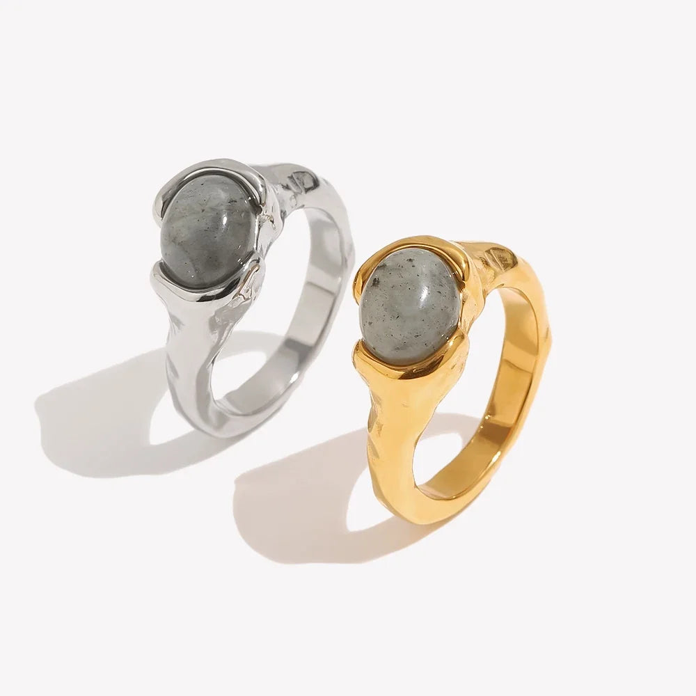 Molten Hammered Grey Stone Ring
