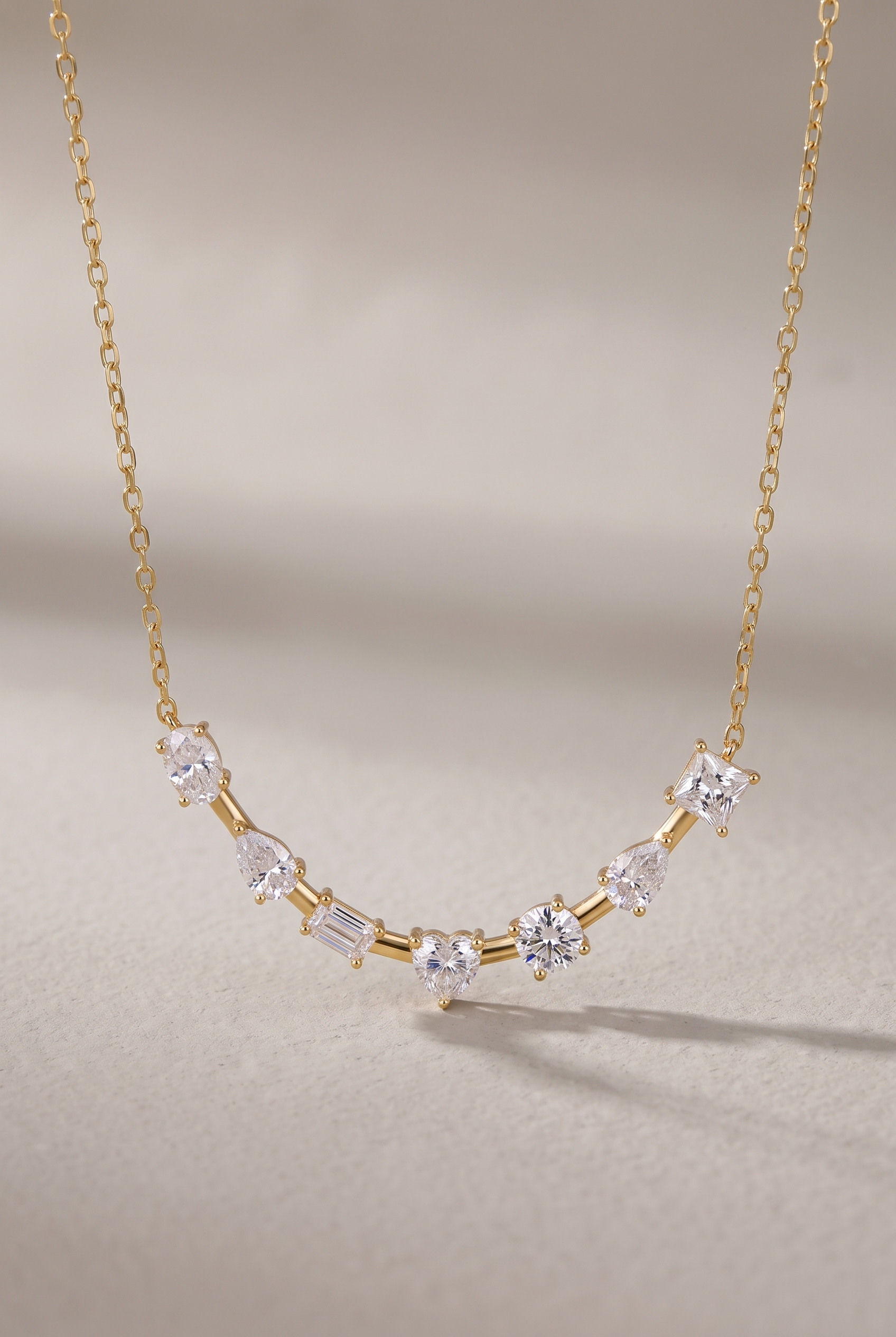 DropIQ seven-stone mixed-cut crystal bar necklace in gold